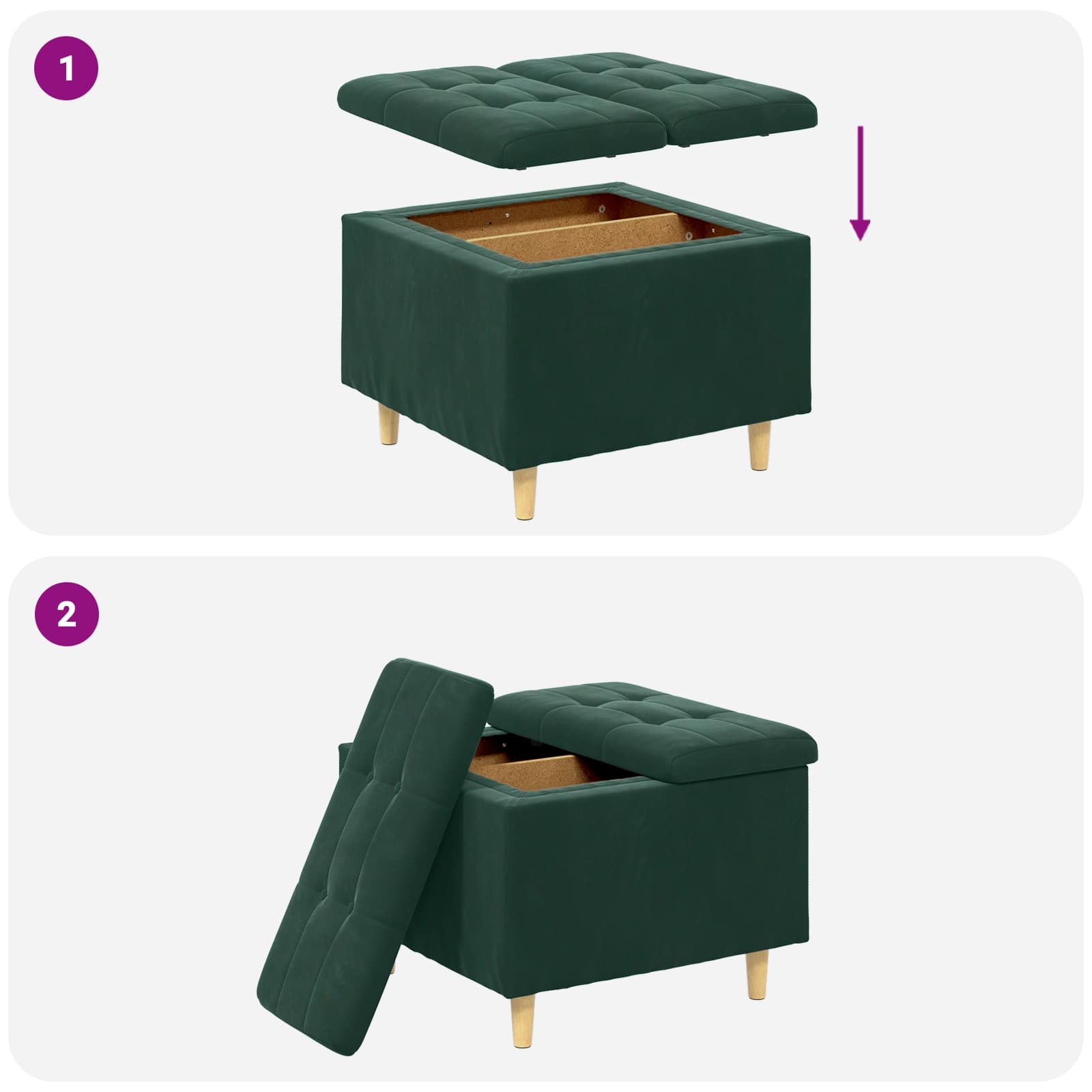 Ottoman mit Stauraum Dunkelgrün 60 x 60 x 45 cm Samt