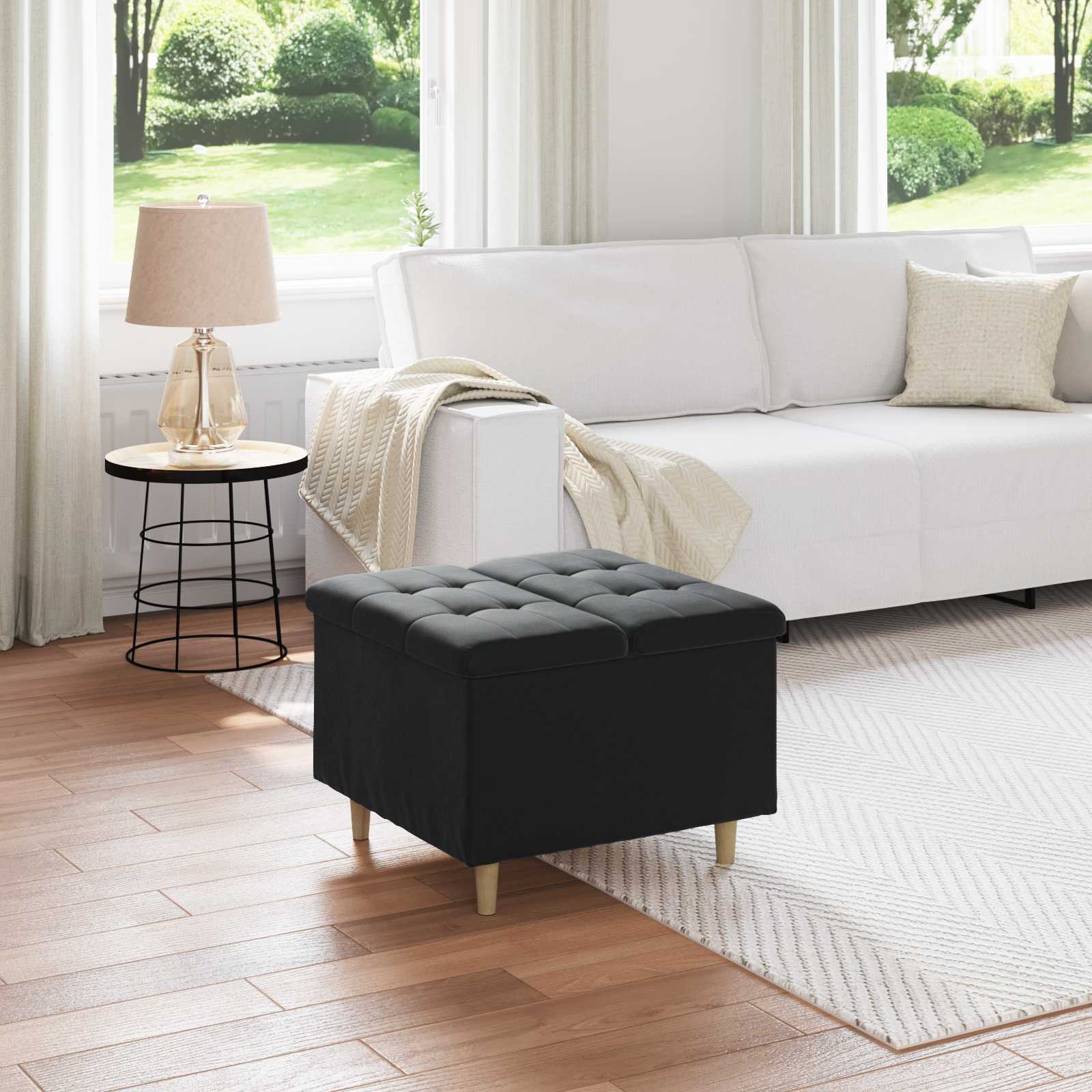 Ottoman mit Stauraum Schwarz 60 x 60 x 45 cm Samt