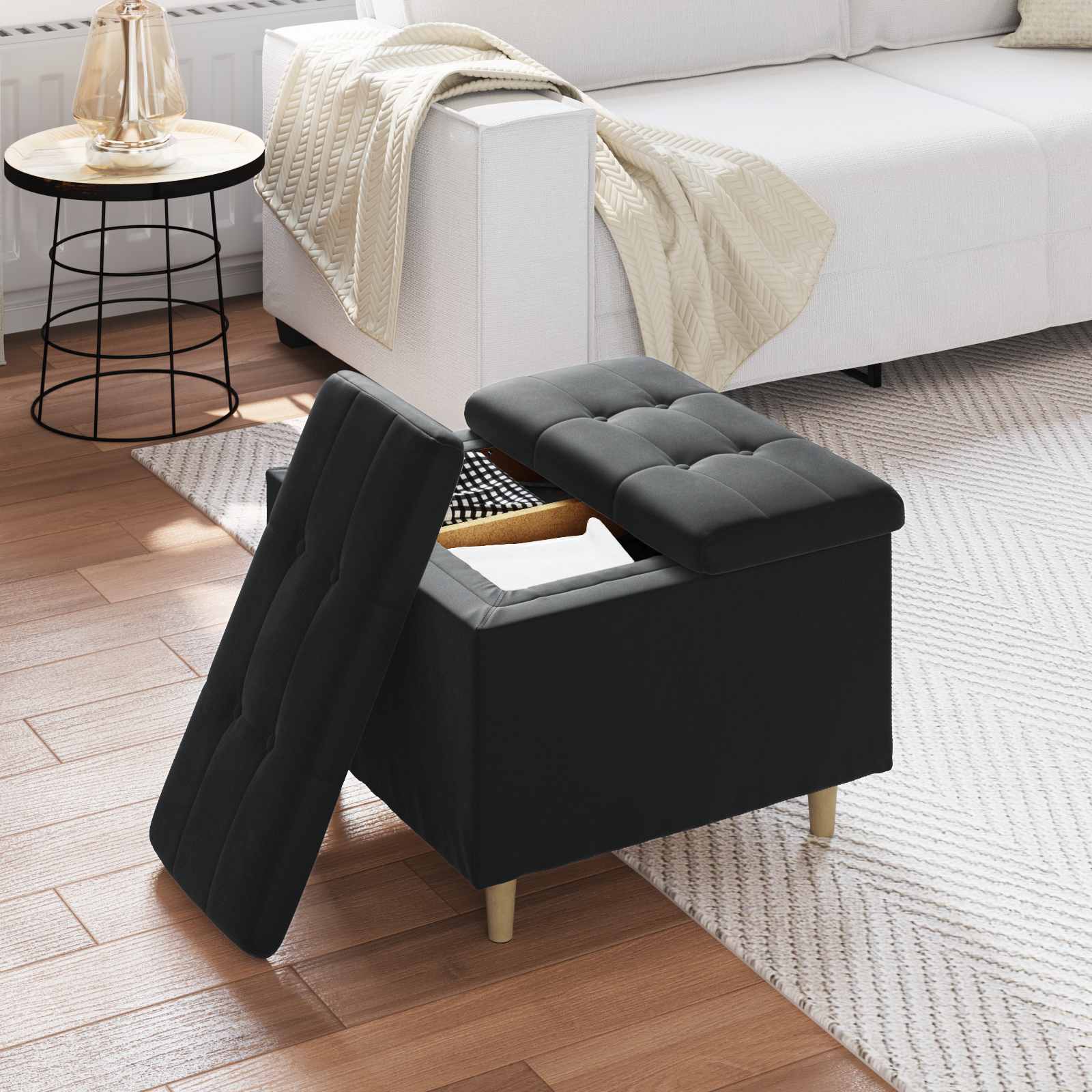 Ottoman mit Stauraum Schwarz 60 x 60 x 45 cm Samt