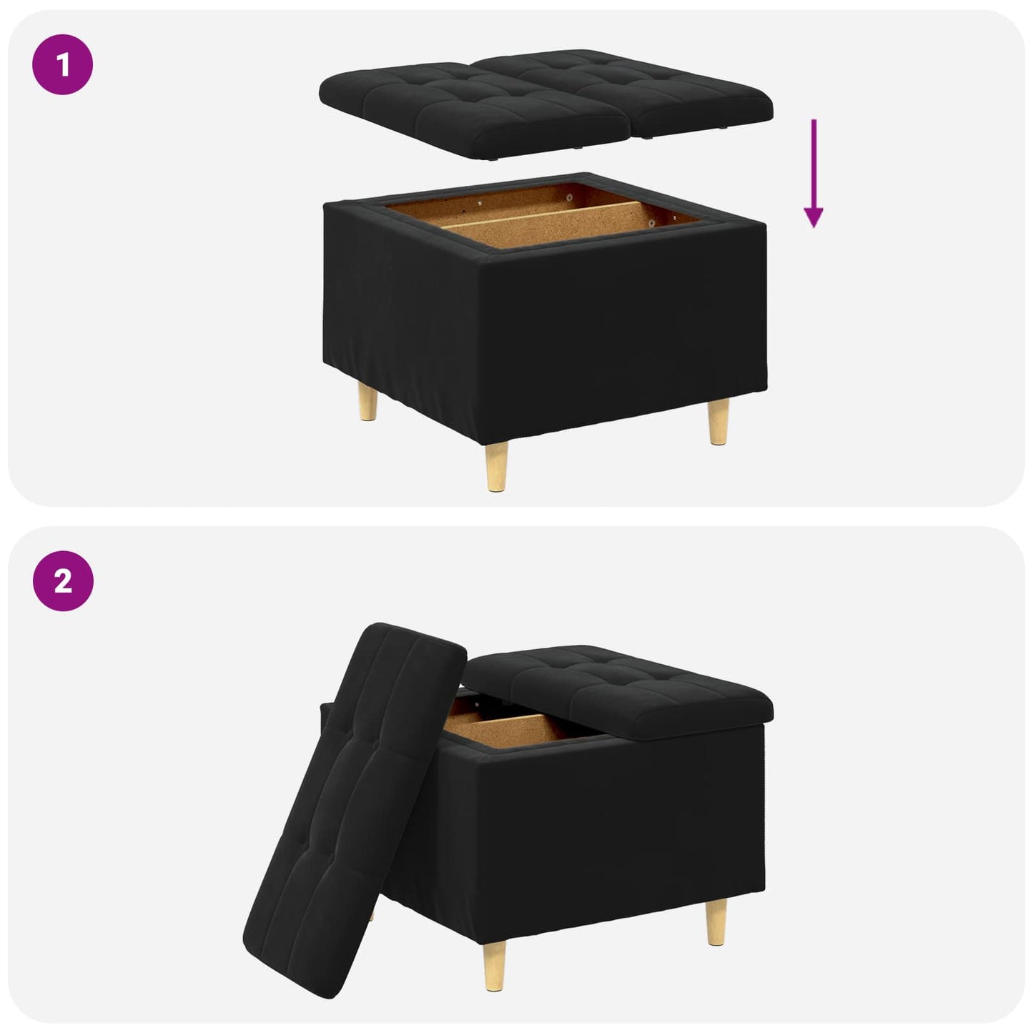 Ottoman mit Stauraum Schwarz 60 x 60 x 45 cm Samt