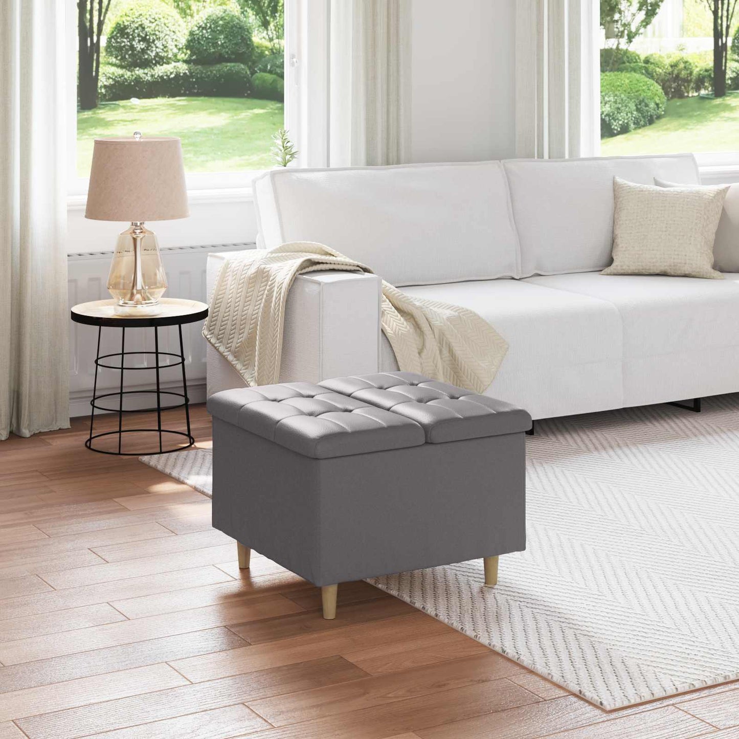 Ottoman mit Stauraum Grau 60 x 60 x 45 cm Kunstleder