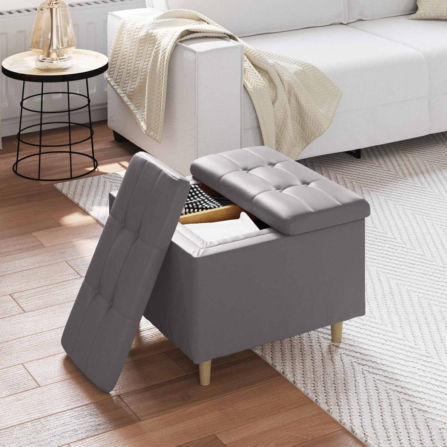 Ottoman mit Stauraum Grau 60 x 60 x 45 cm Kunstleder