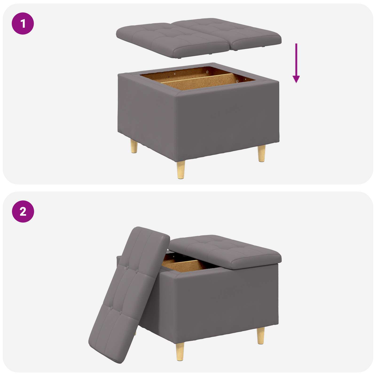 Ottoman mit Stauraum Grau 60 x 60 x 45 cm Kunstleder