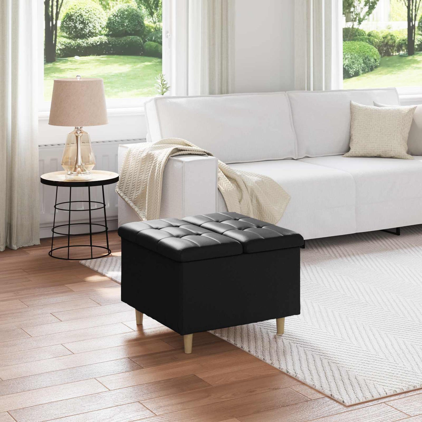 Ottoman mit Stauraum Schwarz 60 x 60 x 45 cm Kunstleder