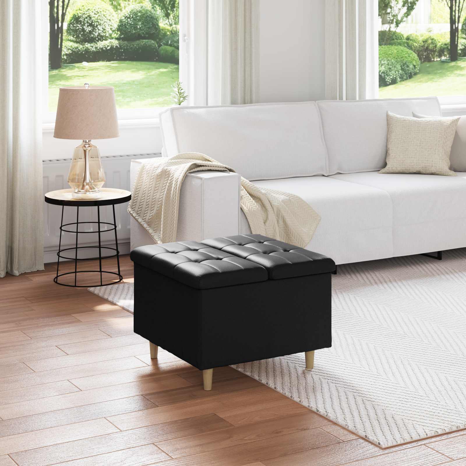 Ottoman mit Stauraum Schwarz 60 x 60 x 45 cm Kunstleder