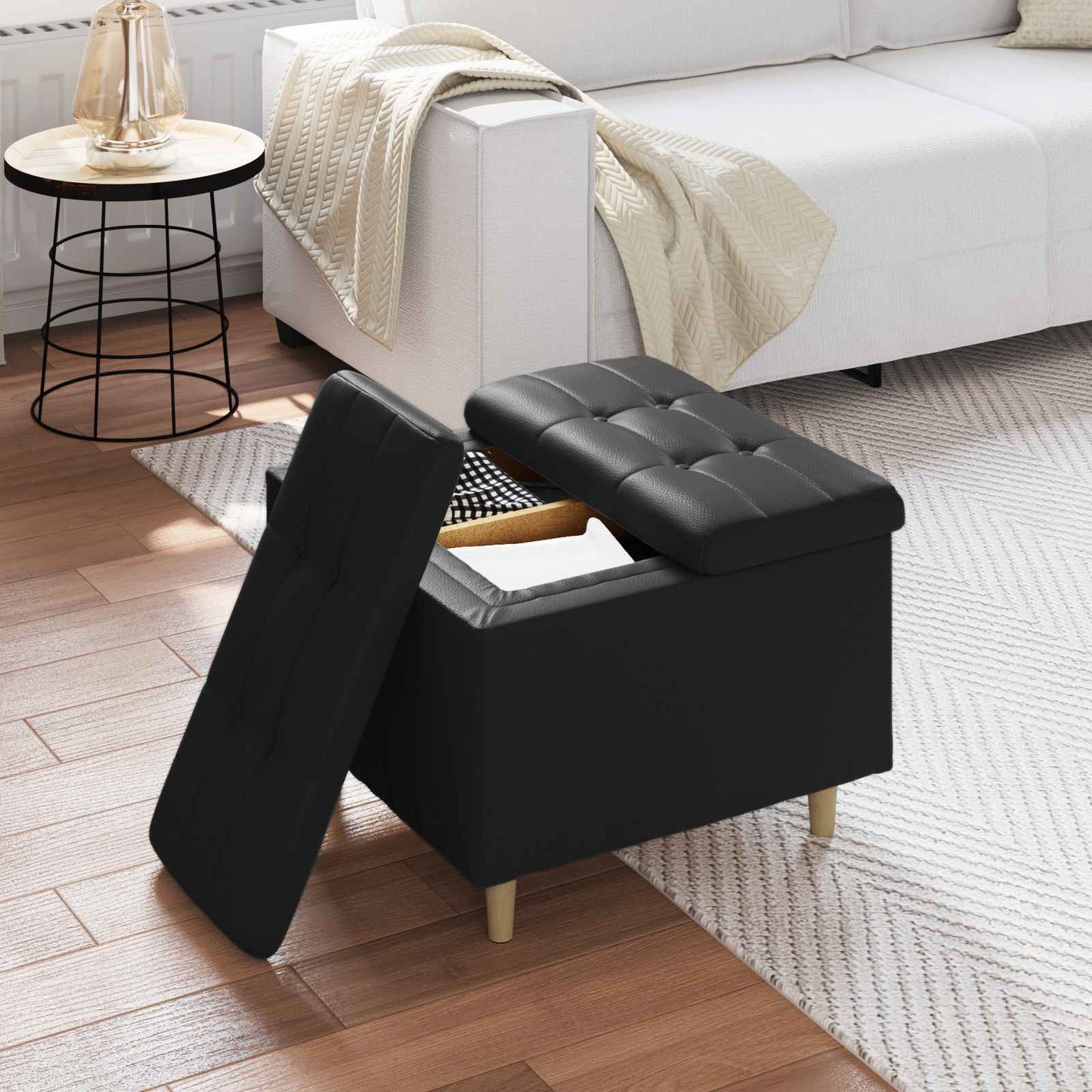 Ottoman mit Stauraum Schwarz 60 x 60 x 45 cm Kunstleder