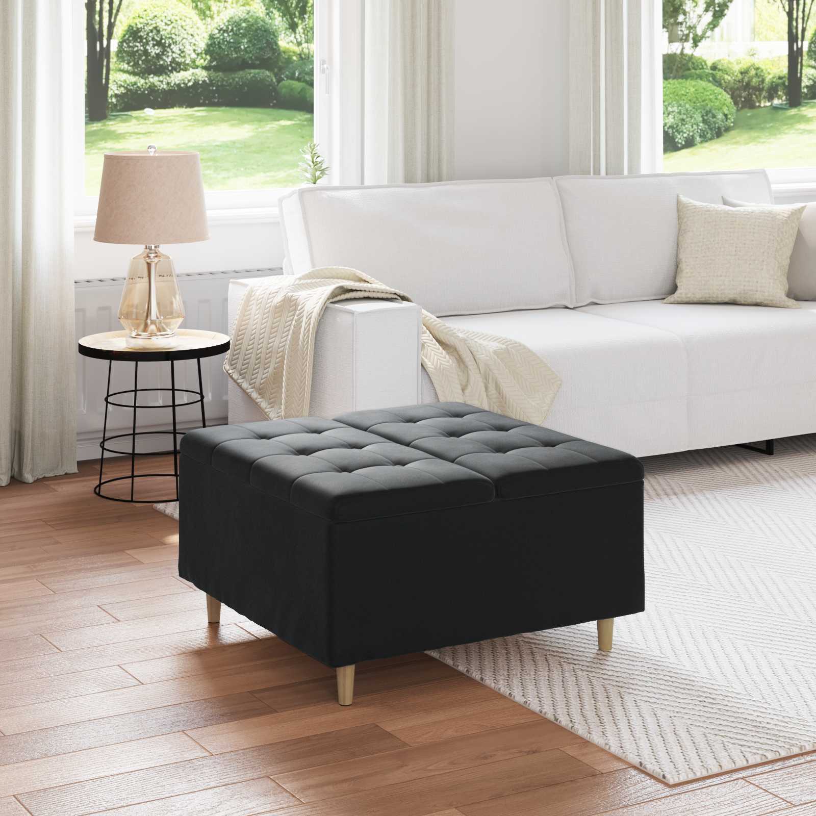 Ottoman mit Stauraum Schwarz 80 x 80 x 45 cm Samt