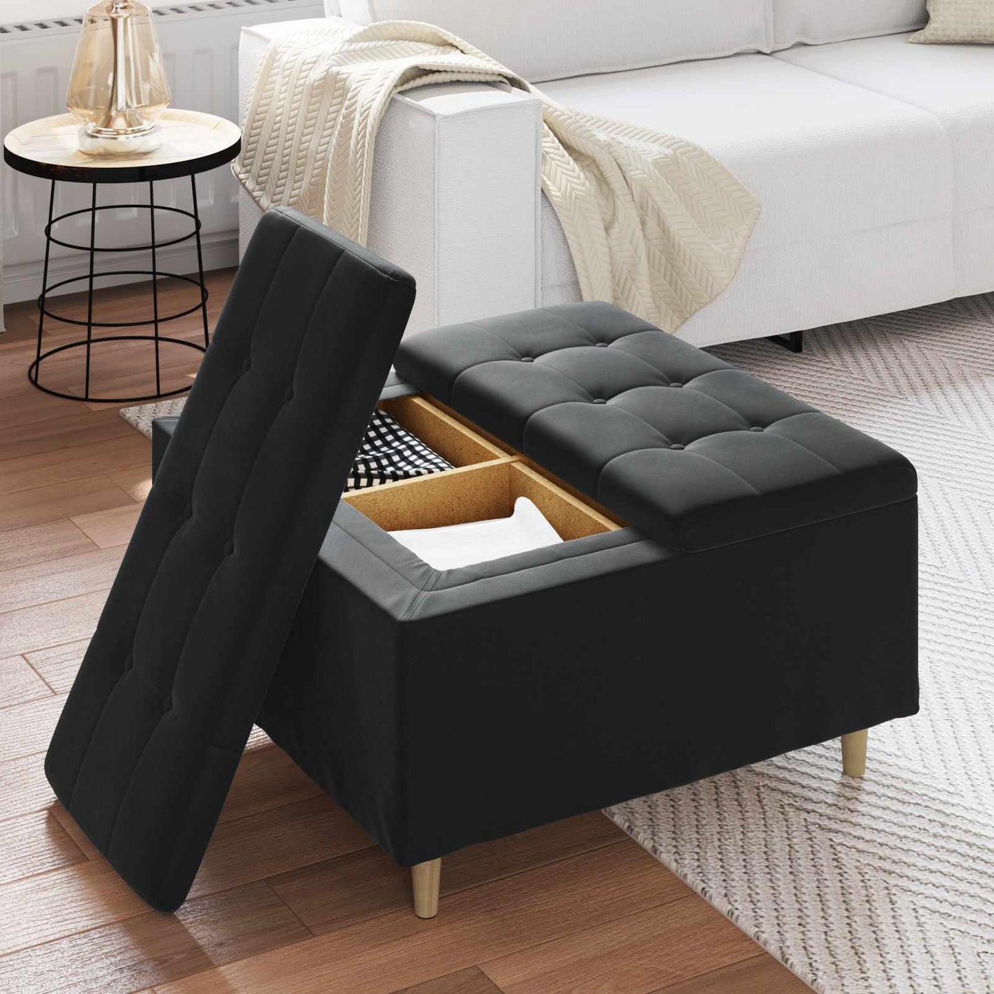 Ottoman mit Stauraum Schwarz 80 x 80 x 45 cm Samt
