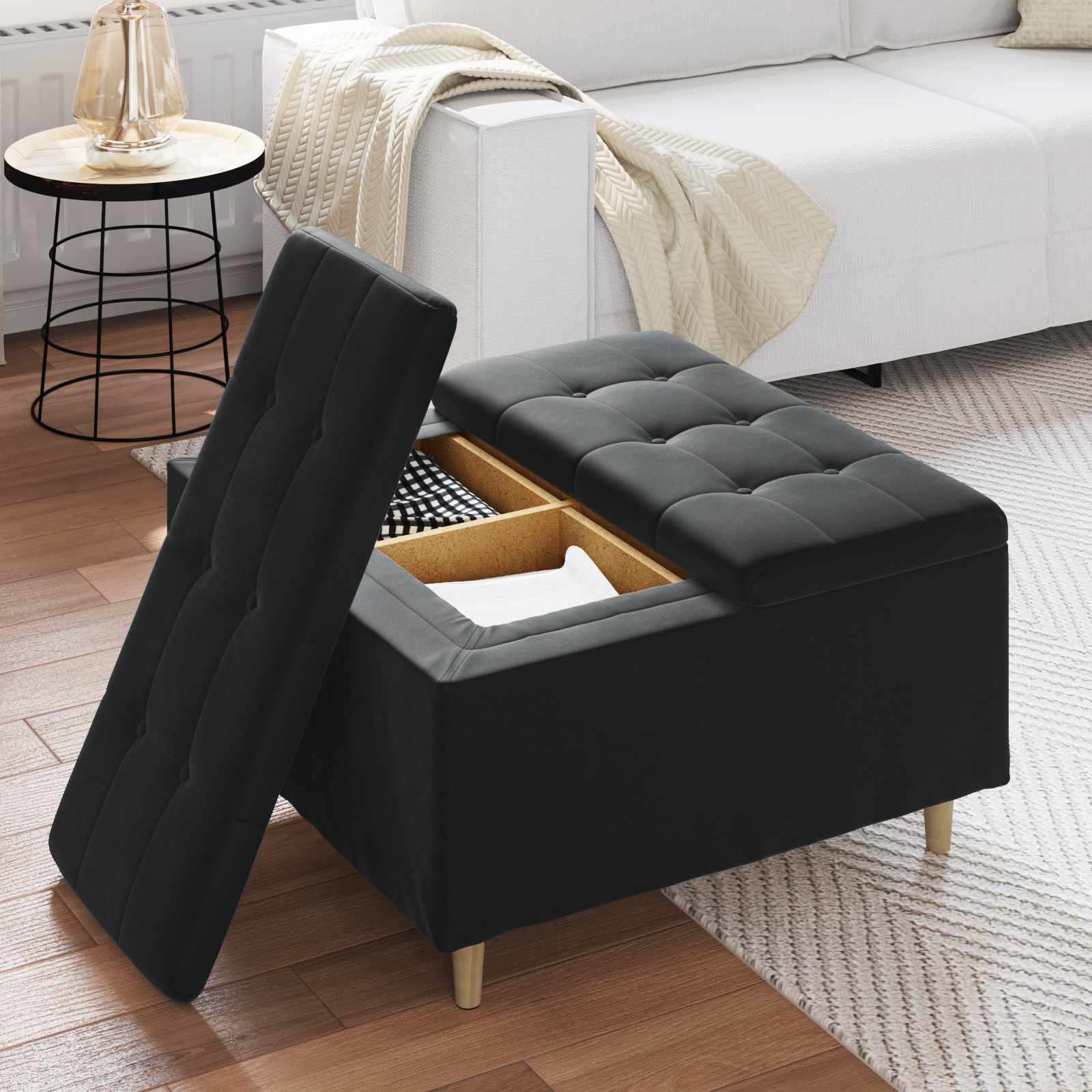 Ottoman mit Stauraum Schwarz 80 x 80 x 45 cm Samt