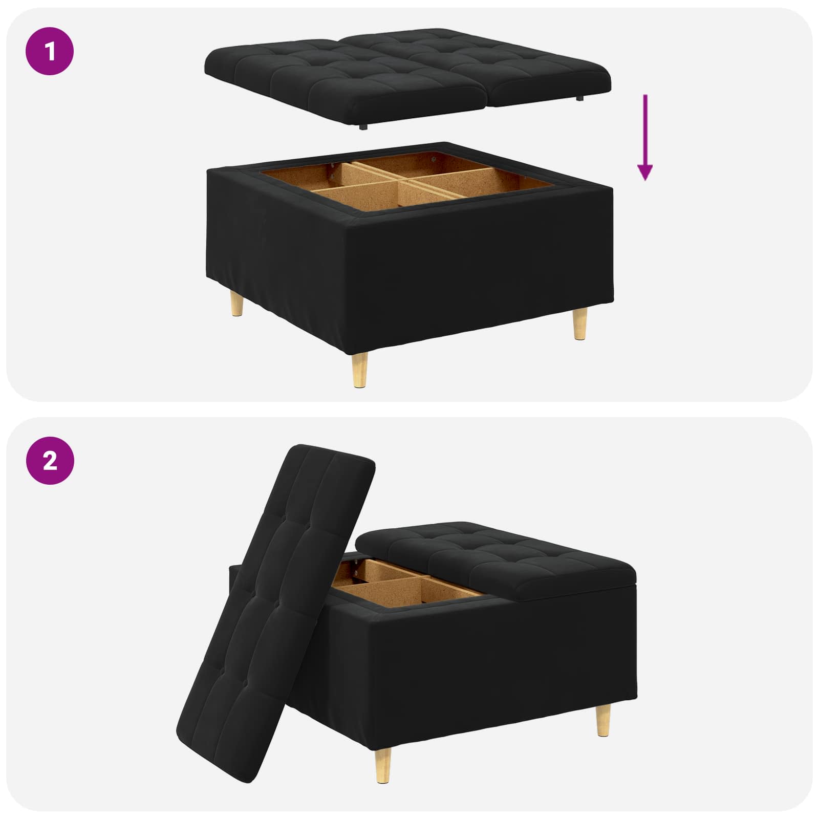 Ottoman mit Stauraum Schwarz 80 x 80 x 45 cm Samt