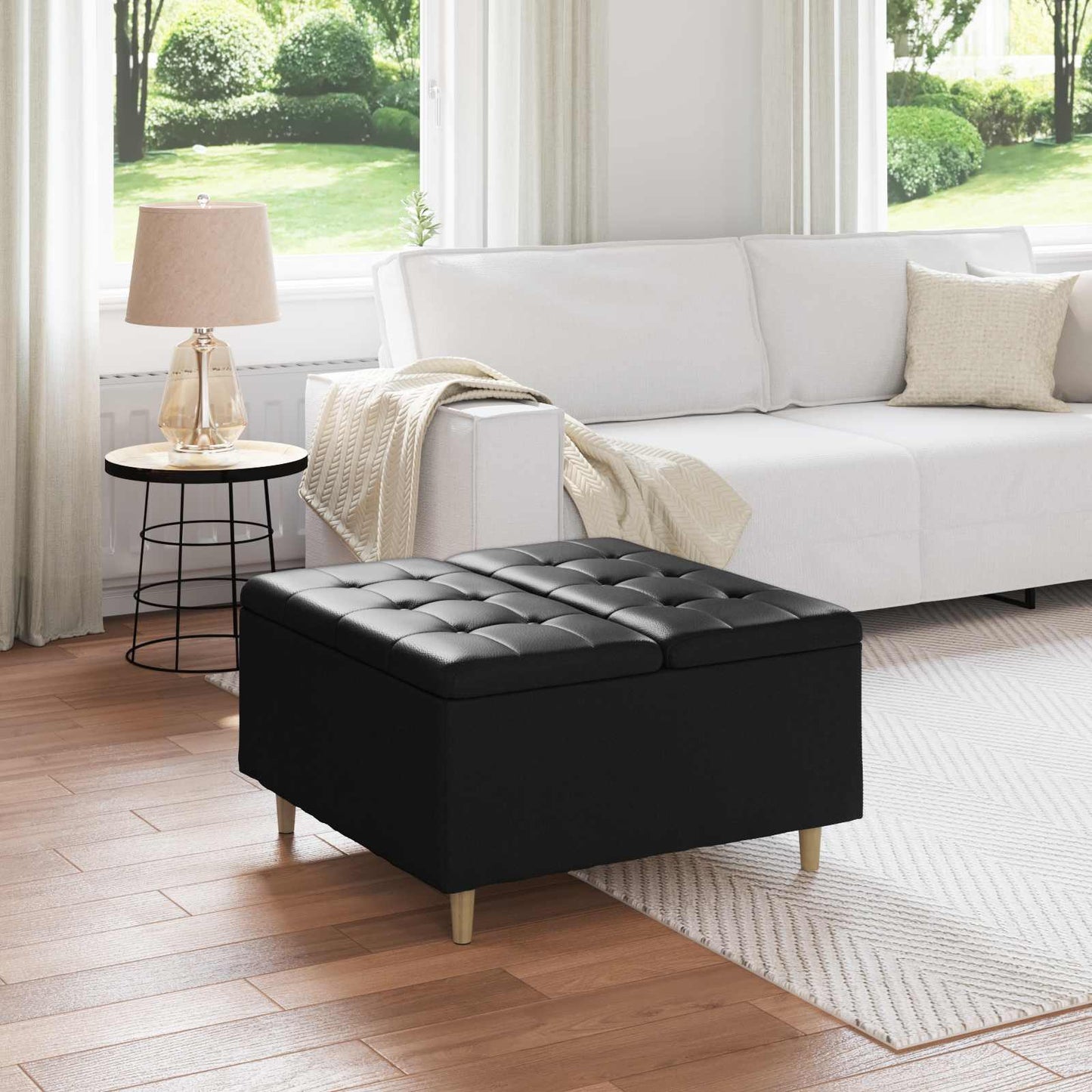 Ottoman mit Stauraum Schwarz 80 x 80 x 45 cm Kunstleder