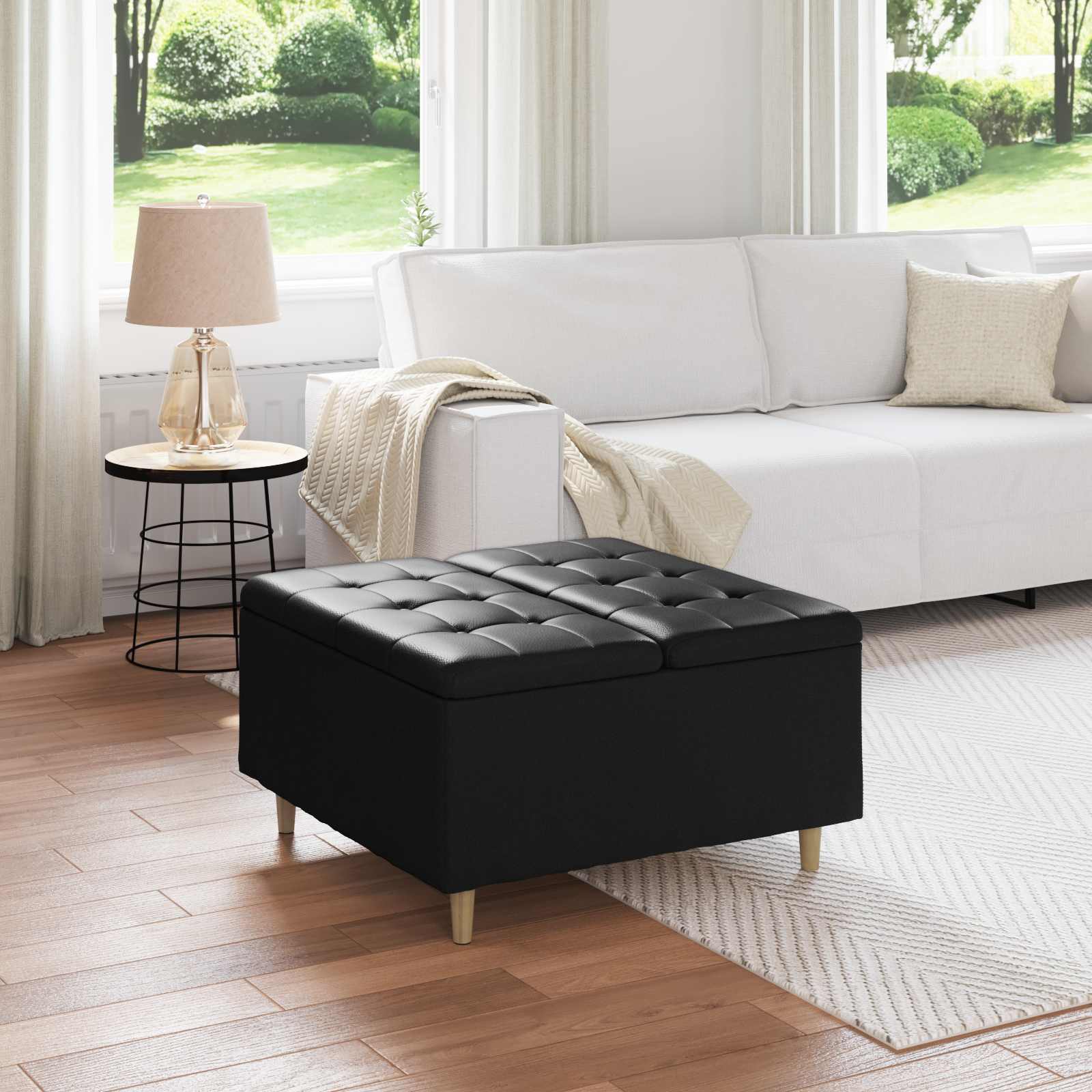Ottoman mit Stauraum Schwarz 80 x 80 x 45 cm Kunstleder