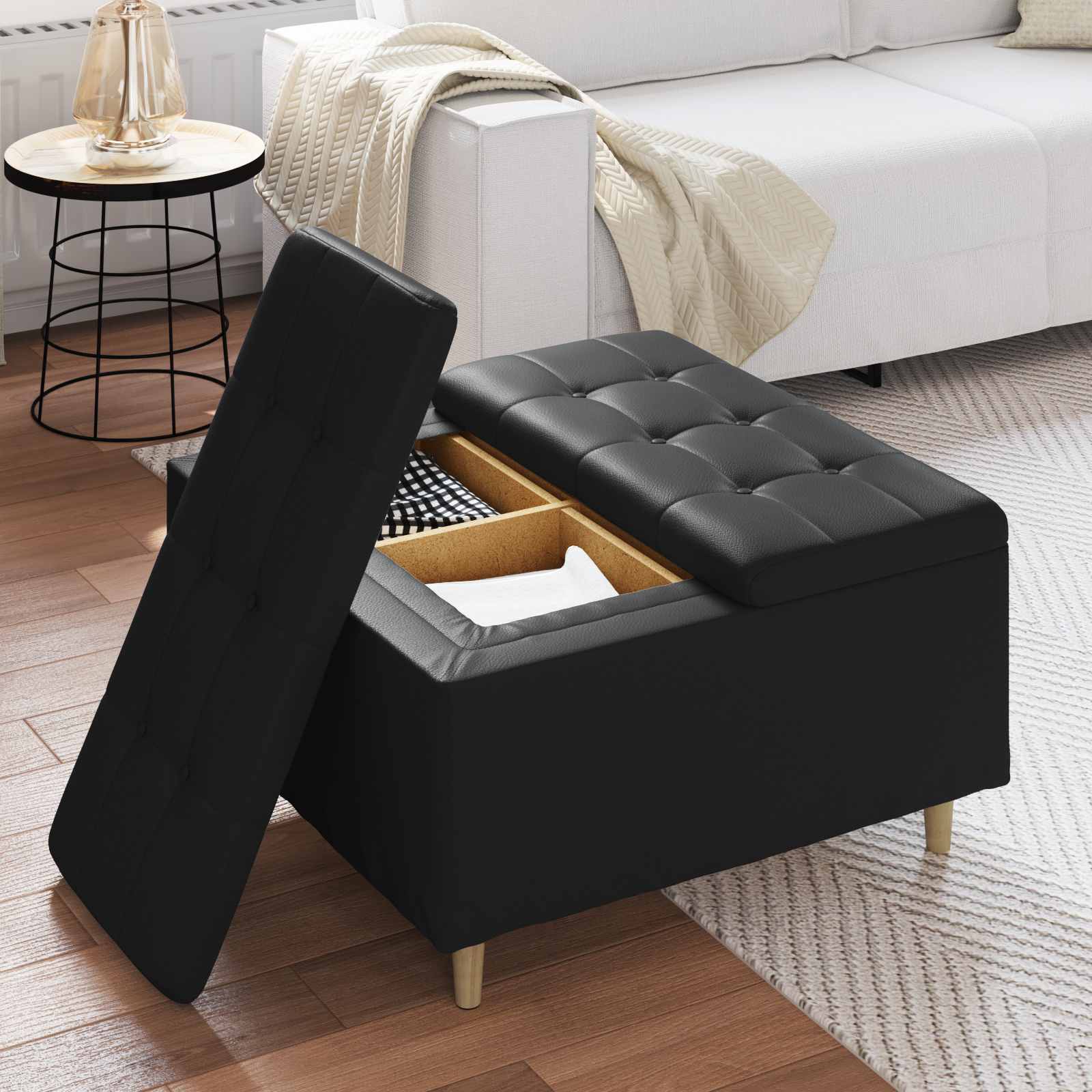 Ottoman mit Stauraum Schwarz 80 x 80 x 45 cm Kunstleder
