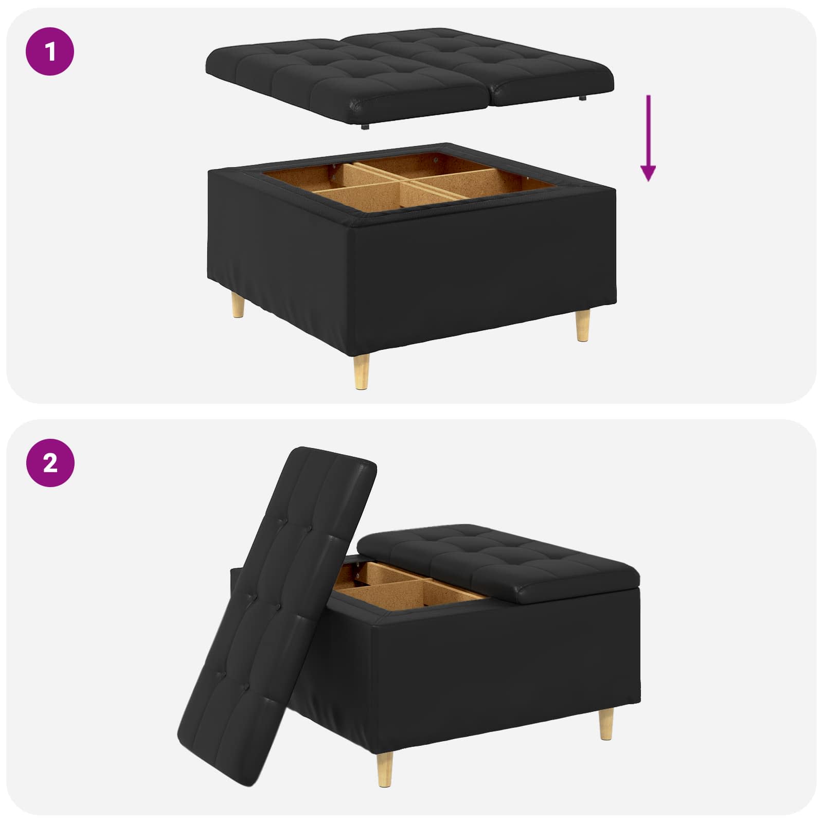 Ottoman mit Stauraum Schwarz 80 x 80 x 45 cm Kunstleder