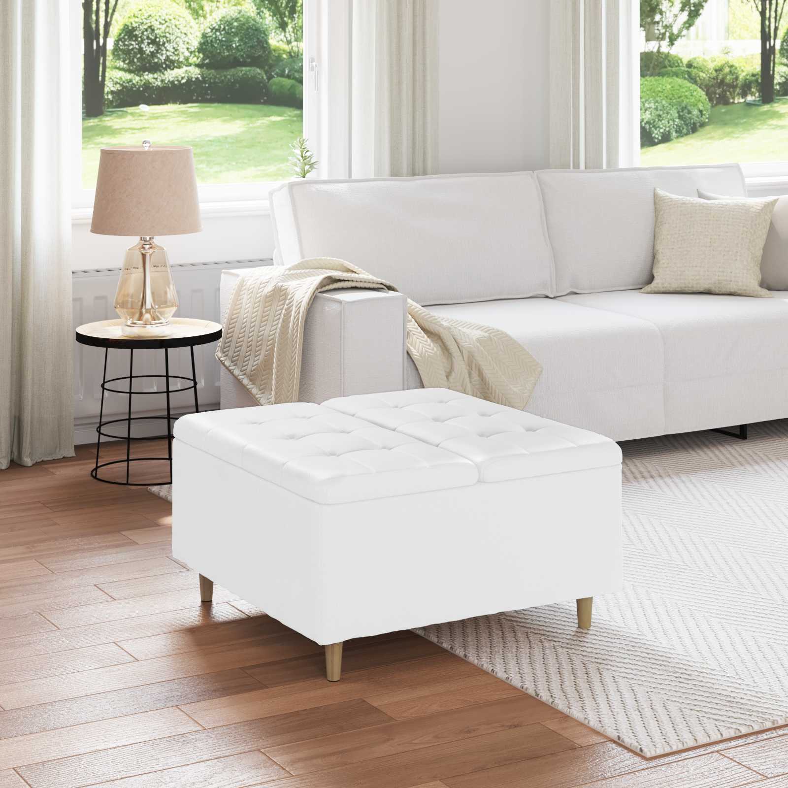 Ottoman mit Stauraum Weiß 80 x 80 x 45 cm Kunstleder
