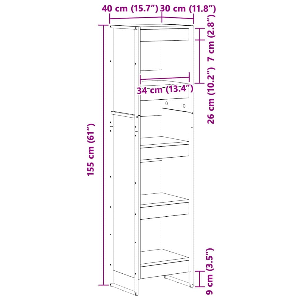 Bücherregal 40 x 30 x 155 cm Holzwerkstoff Raucharbe