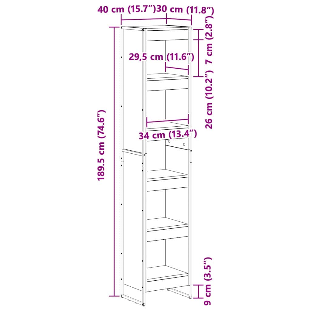 Bücherregal 40 x 30 x 189,5 cm Holzwerkstoff Altholz