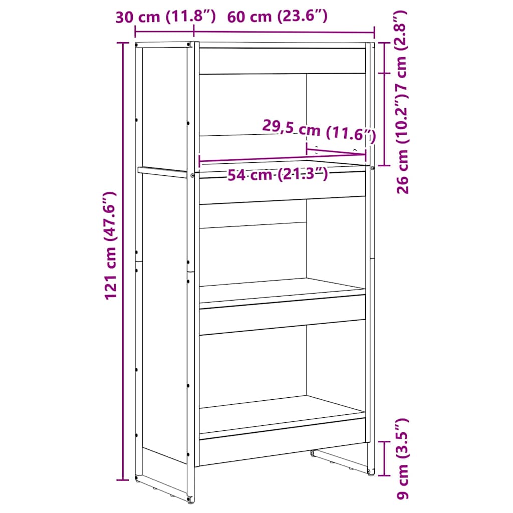 Bücherregal 60 x 30 x 121 cm Holzwerkstoff Kunsthandwerk Eiche