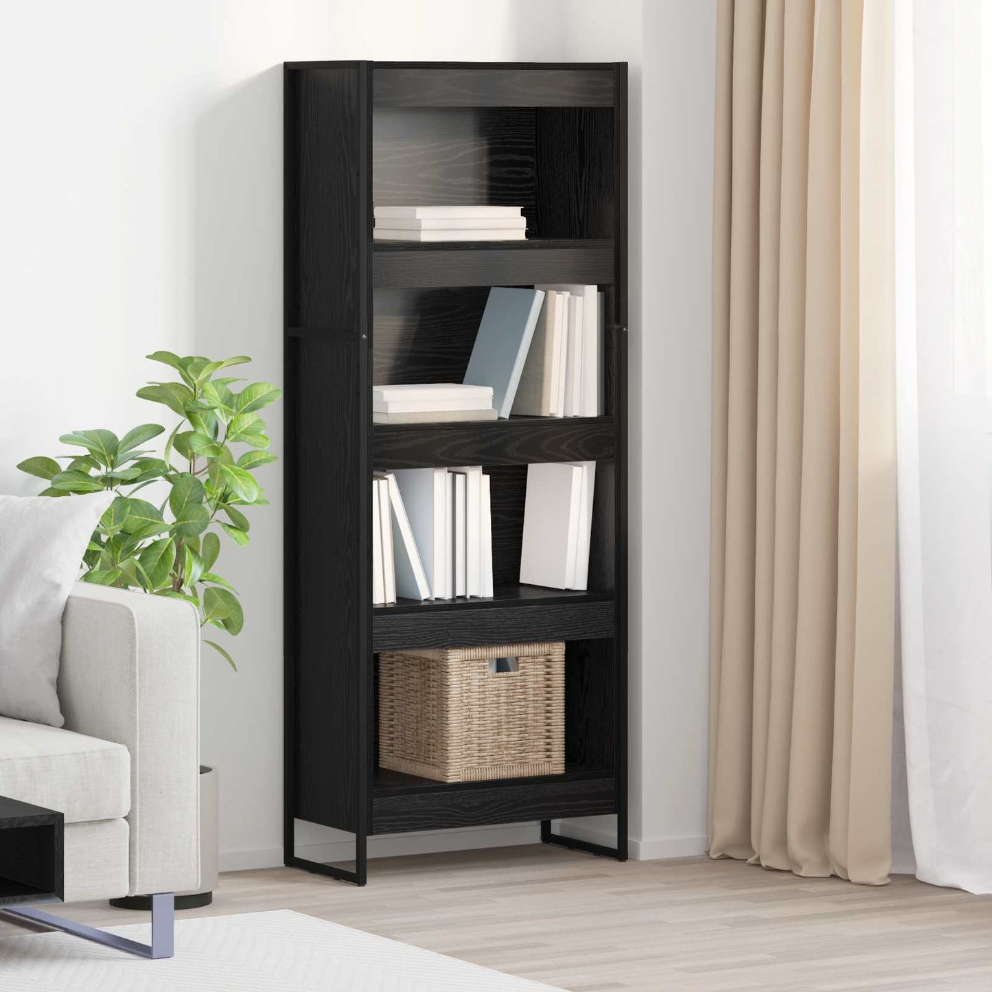 Bücherregal 60 x 30 x 155 cm Holzwerkstoff Schwarz Eichen-Optik