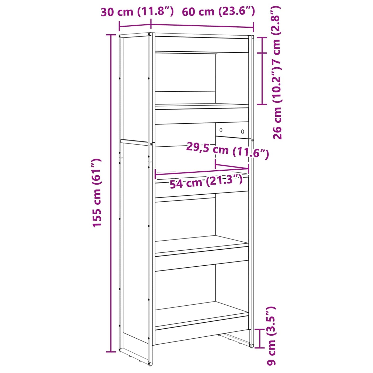 Bücherregal 60 x 30 x 155 cm Holzwerkstoff Kunsthandwerk Eiche