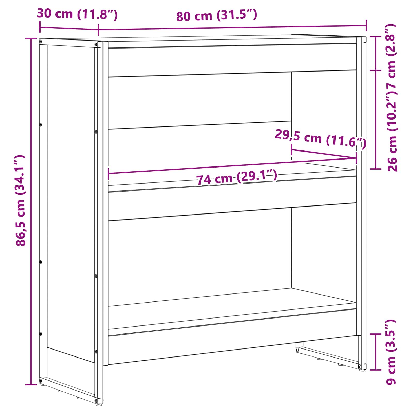 Bücherregal 80 x 30 x 86,5 cm Holzwerkstoff Sonoma
