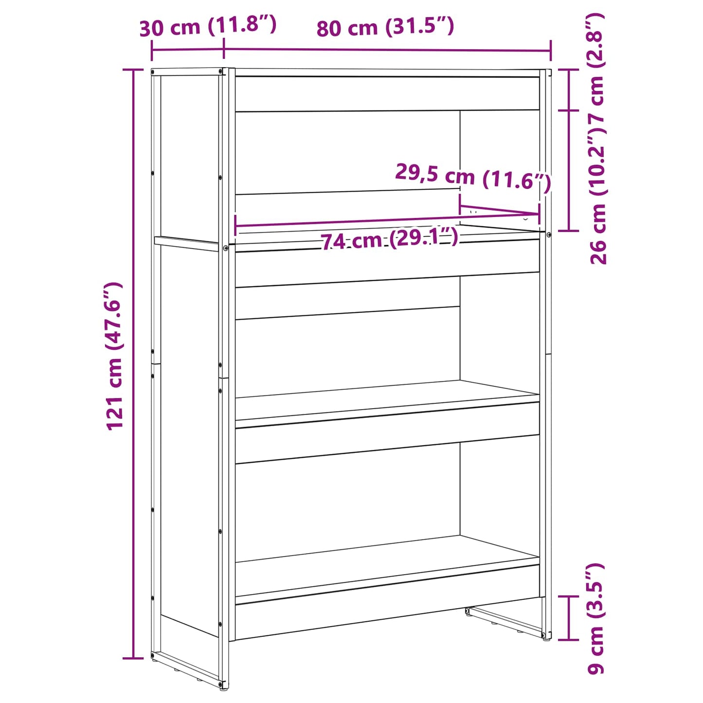 Bücherregal 80 x 30 x 121 cm Holzwerkstoff Schwarz Eichen-Optik