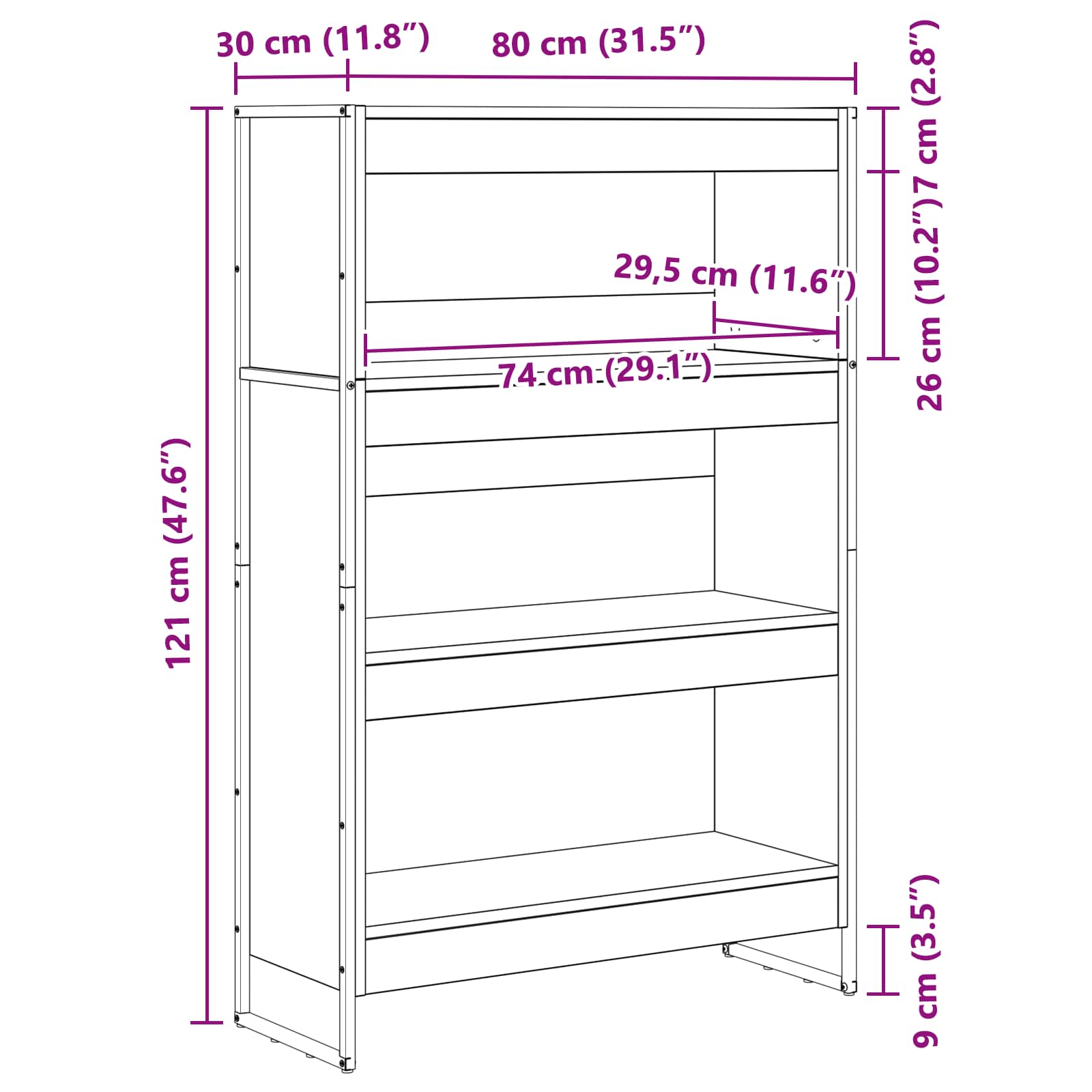 Bücherregal 80 x 30 x 121 cm Holzwerkstoff Kunsthandwerk Eiche