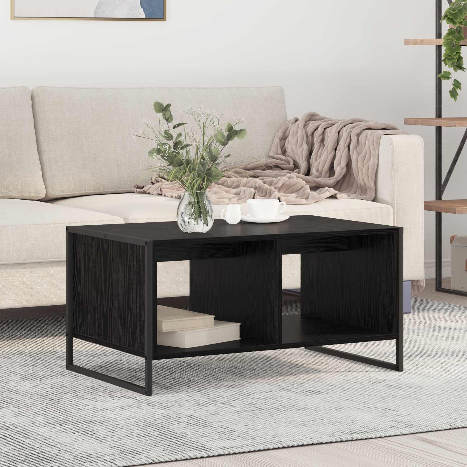 Couchtisch Schwarz Eichen-Optik 80 x 50 x 40 cm Holzwerkstoff
