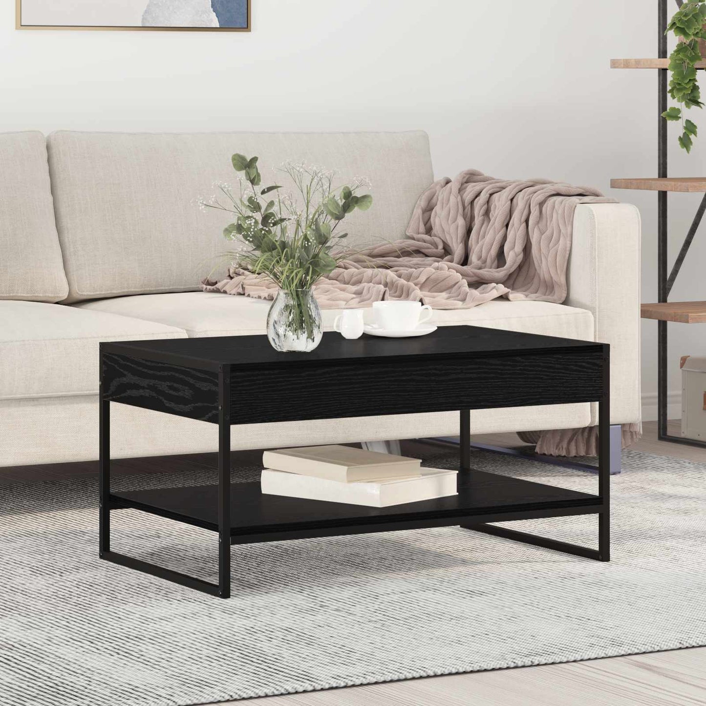 Couchtisch Schwarz Eichen-Optik 80 x 50 x 40 cm Holzwerkstoff