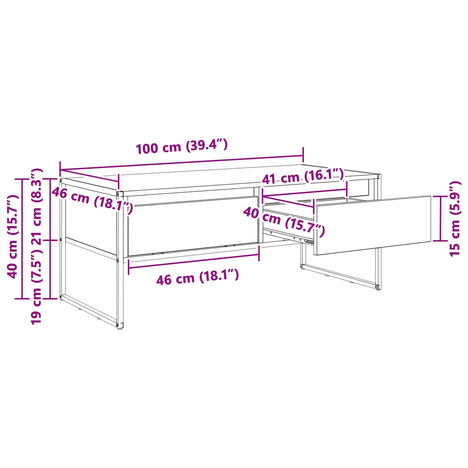 Couchtisch Sonoma-Grau 100 x 46 x 40 cm Holzwerkstoff