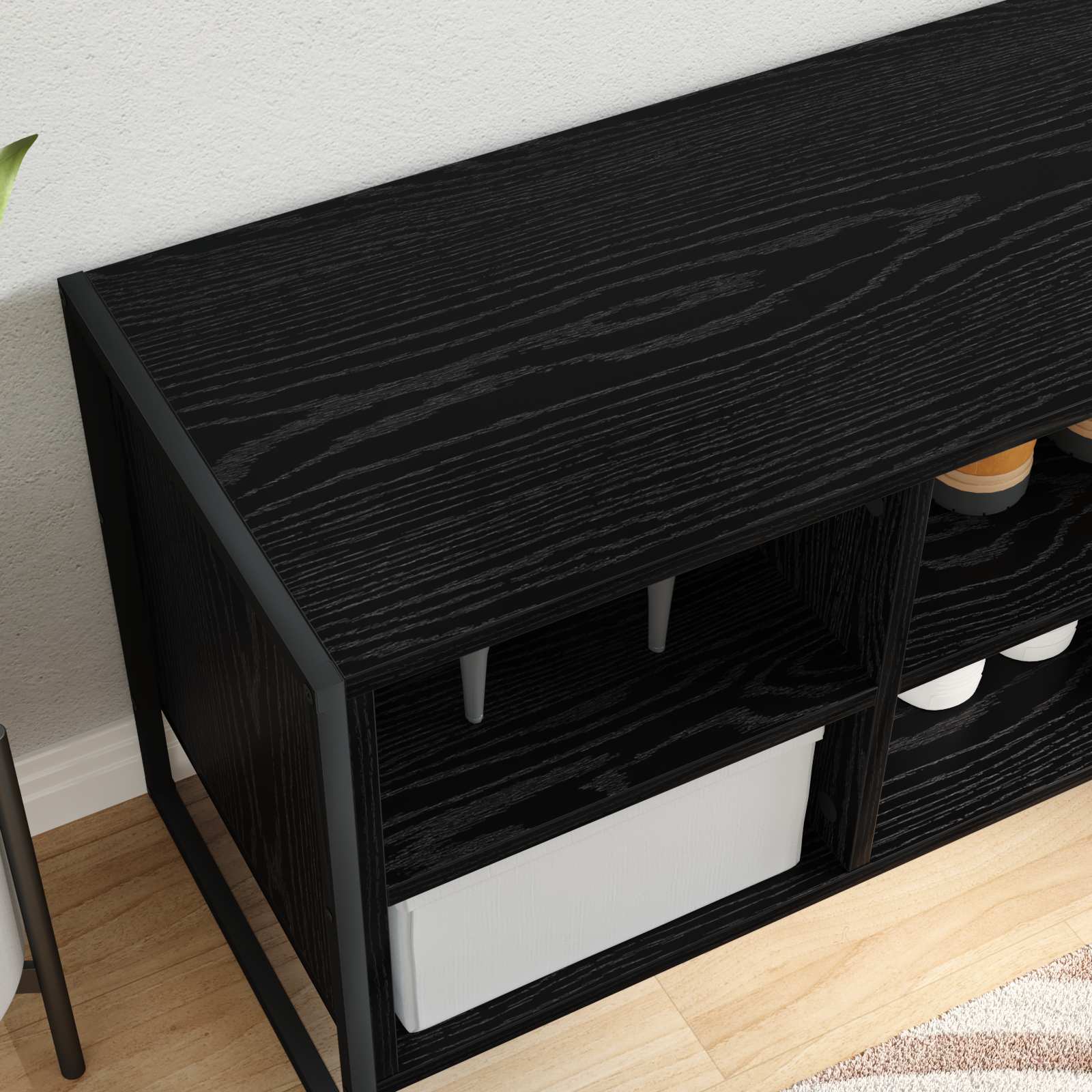 Schuhschrank 60 x 35 x 44 cm Holzwerkstoff Schwarz Eichen-Optik