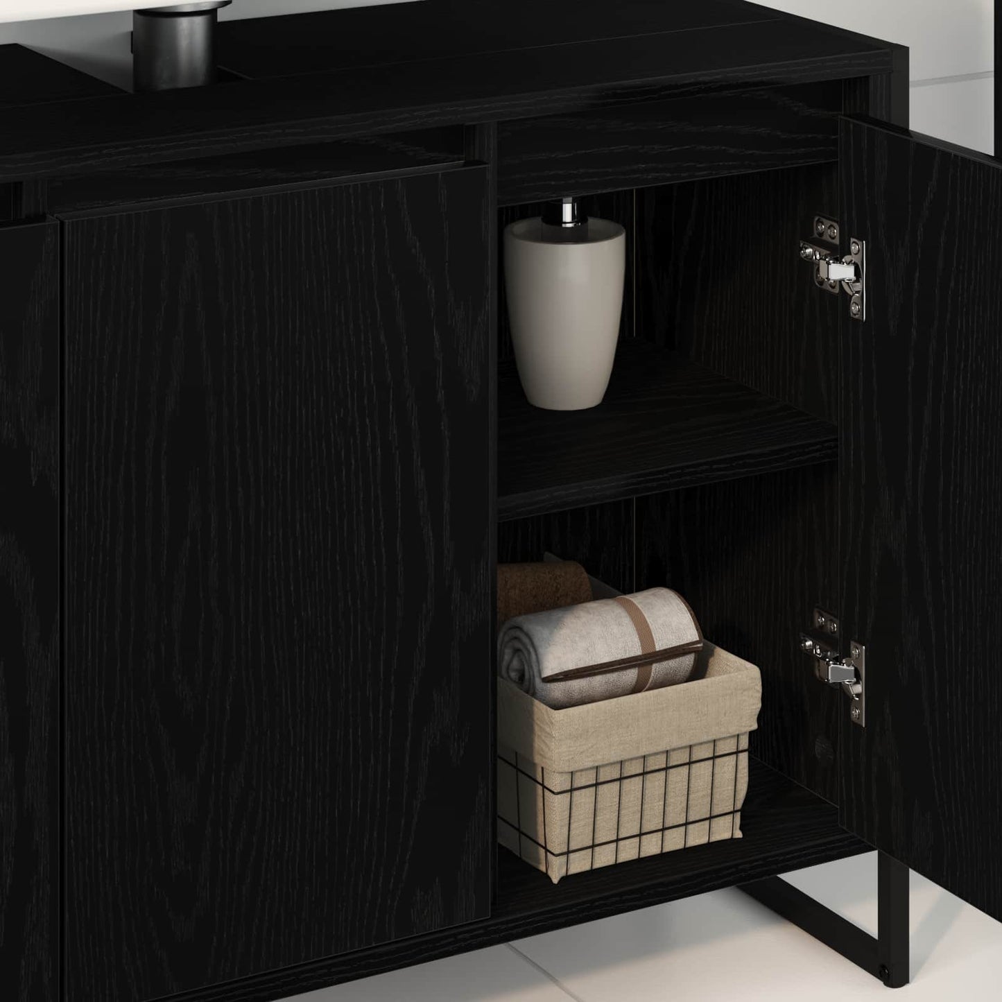 Badezimmerschrank Schwarz Eichen-Optik 90 x 30 x 60 cm