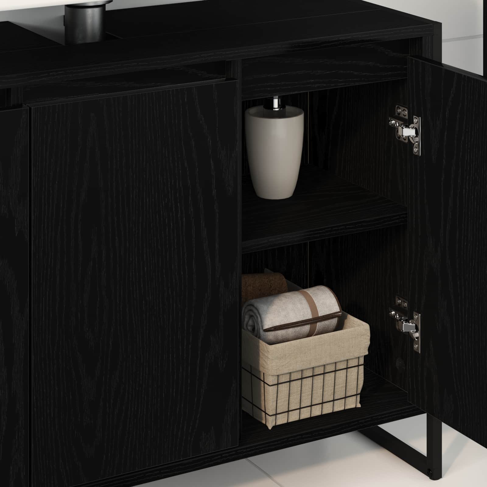 Badezimmerschrank Schwarz Eichen-Optik 90 x 30 x 60 cm