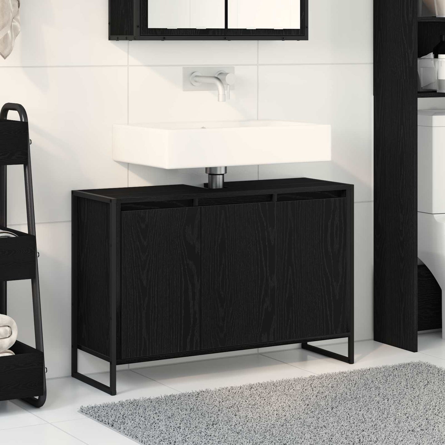 Badezimmerschrank Schwarz Eichen-Optik 90 x 30 x 60 cm