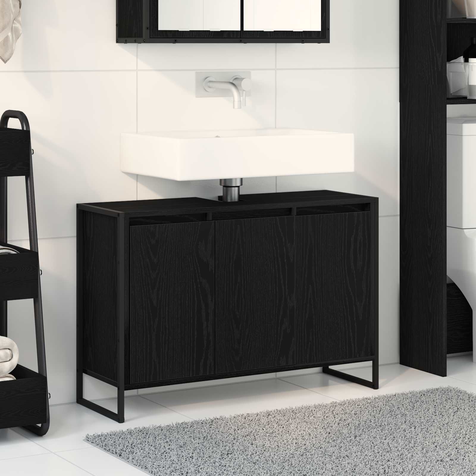 Badezimmerschrank Schwarz Eichen-Optik 90 x 30 x 60 cm