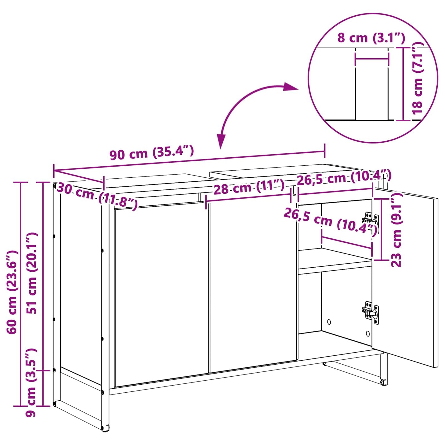 Badezimmerschrank Schwarz Eichen-Optik 90 x 30 x 60 cm