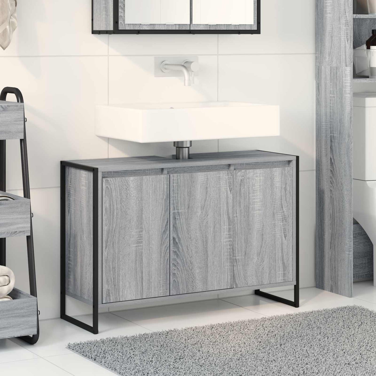 Badezimmerschrank Sonoma-Grau 90 x 30 x 60 cm Holzwerkstoff