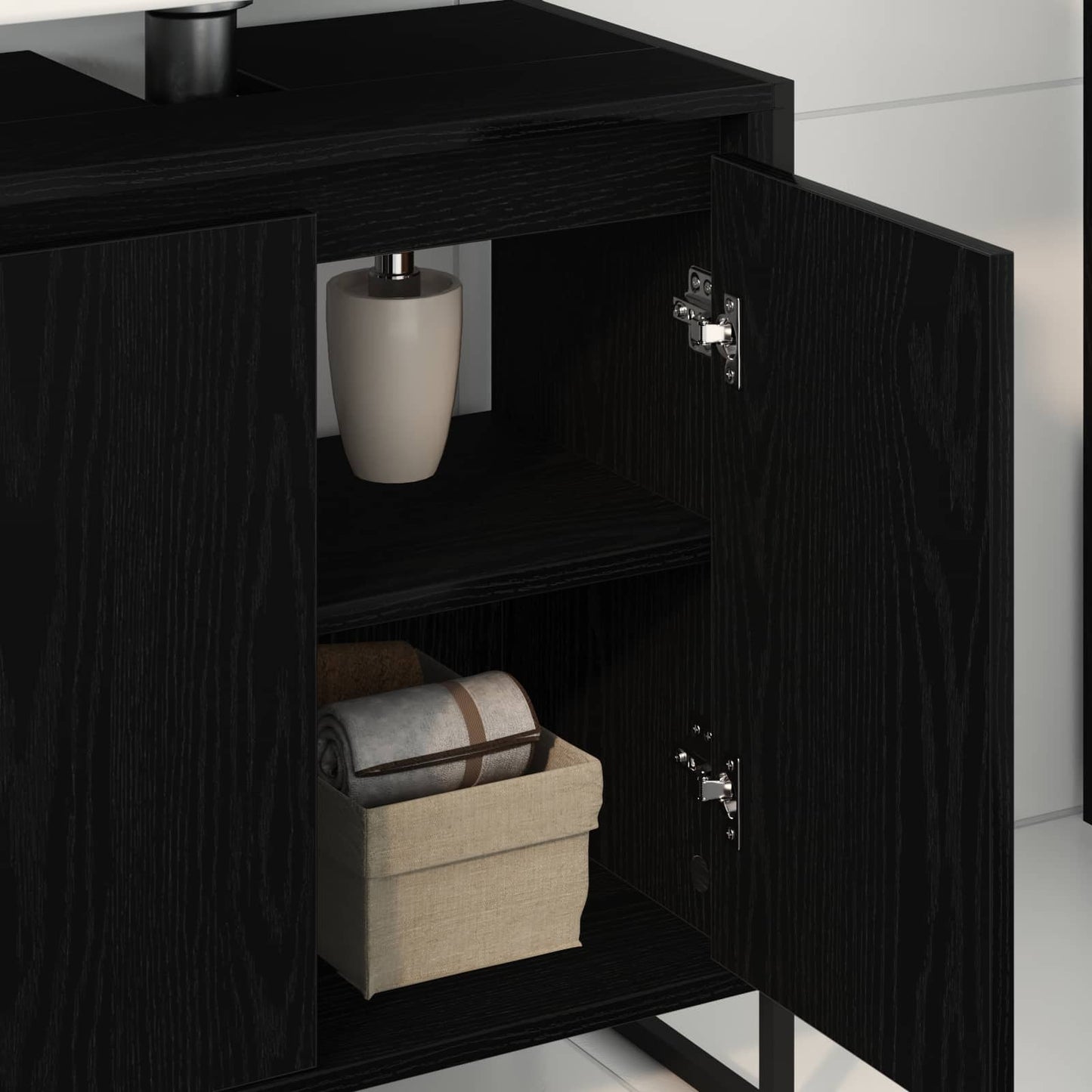 Badezimmerschrank Schwarz Eichen-Optik 60 x 30 x 60 cm