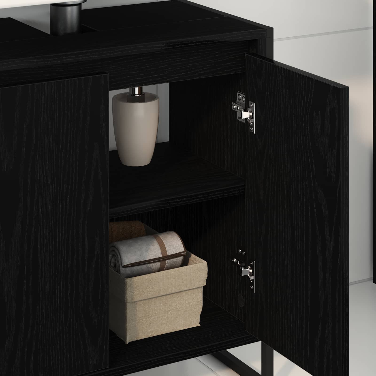 Badezimmerschrank Schwarz Eichen-Optik 60 x 30 x 60 cm