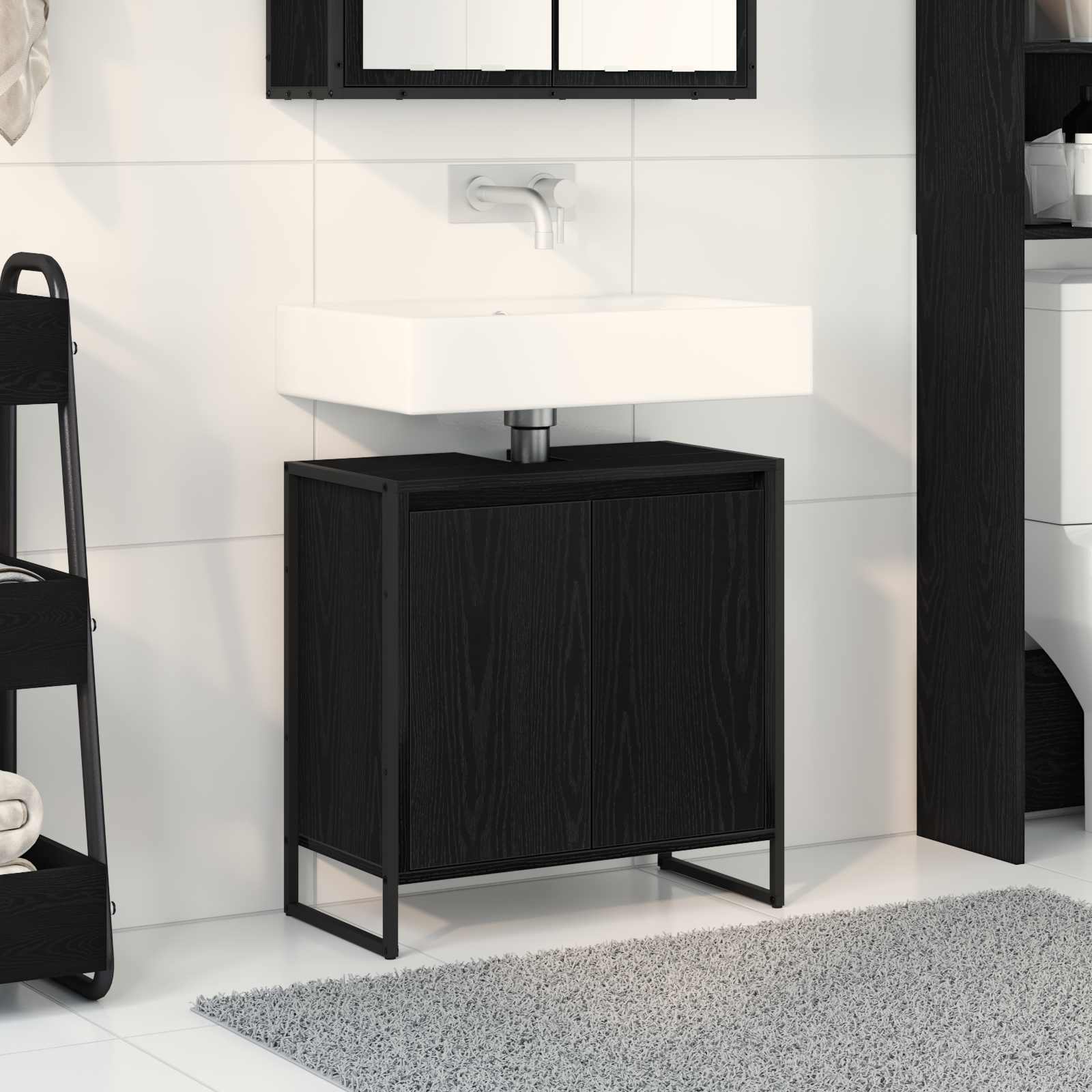 Badezimmerschrank Schwarz Eichen-Optik 60 x 30 x 60 cm