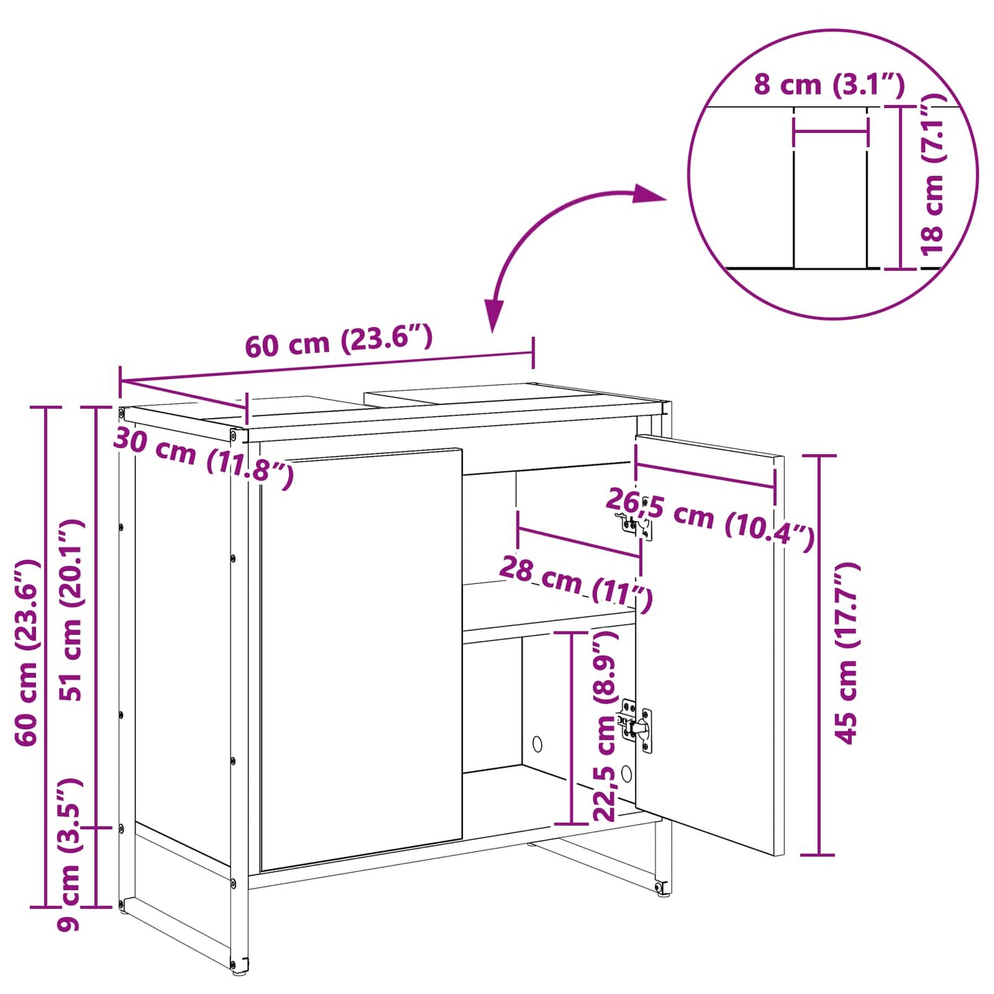 Badezimmerschrank Sonoma 60 x 30 x 60 cm Holzwerkstoff