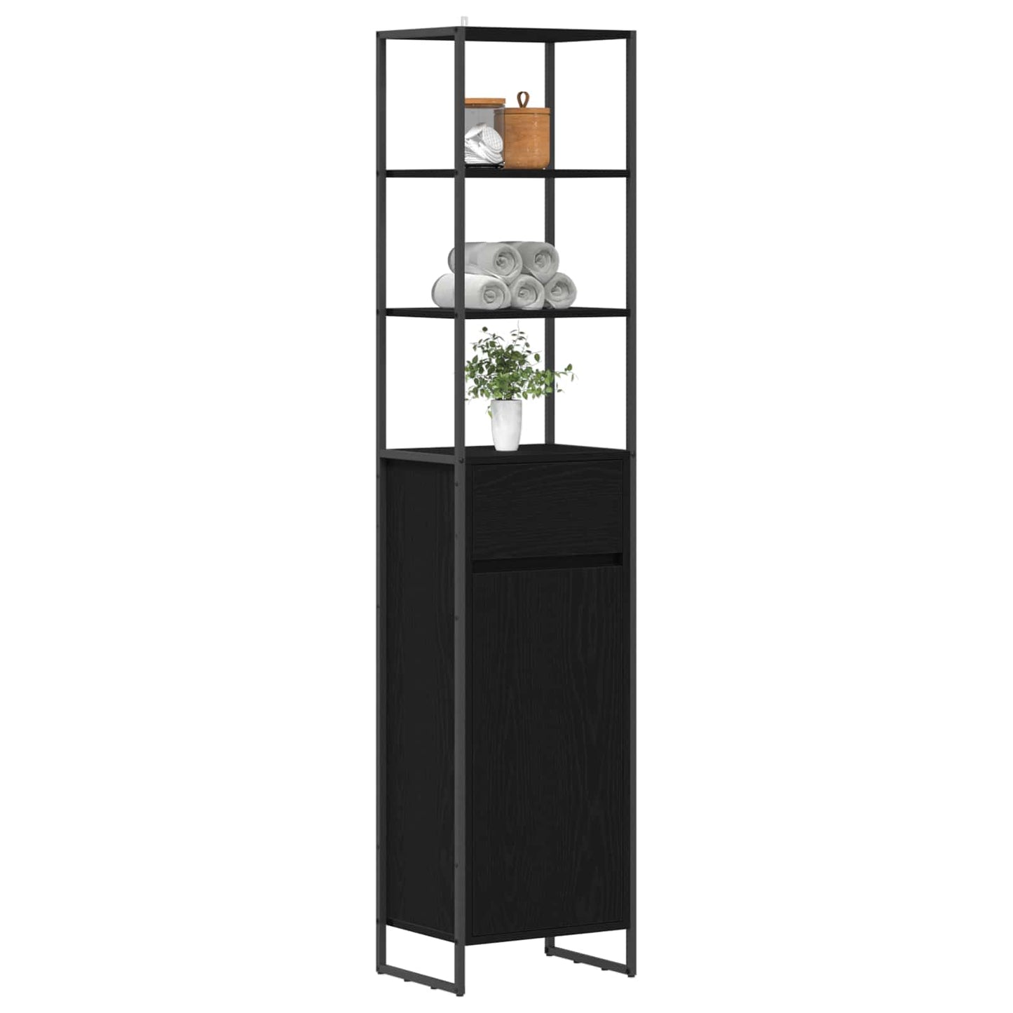 Badezimmerschrank Schwarz Eichen-Optik 40 x 30 x 180 cm