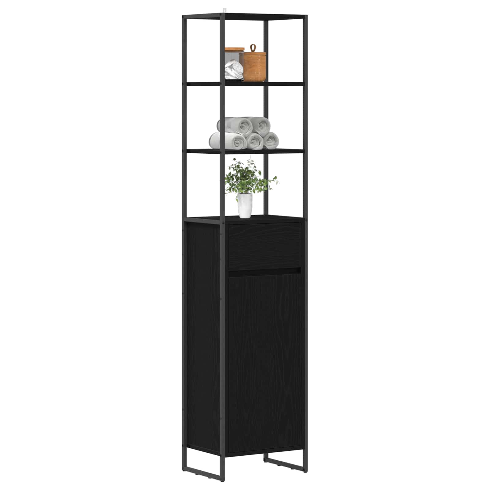Badezimmerschrank Schwarz Eichen-Optik 40 x 30 x 180 cm