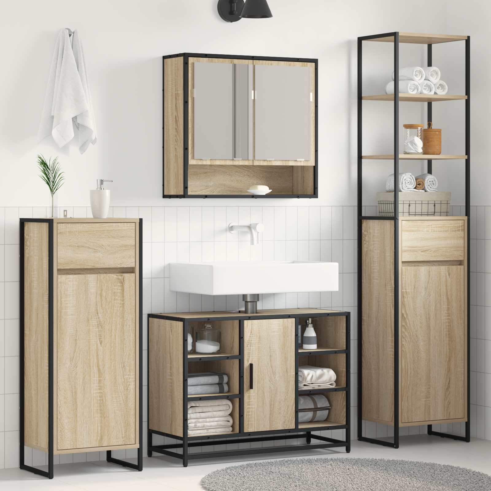 Badezimmerschrank Sonoma 40 x 30 x 180 cm Holzwerkstoff