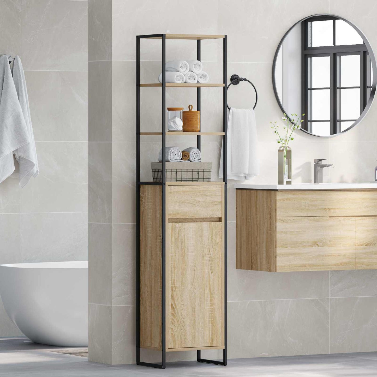 Badezimmerschrank Sonoma 40 x 30 x 180 cm Holzwerkstoff