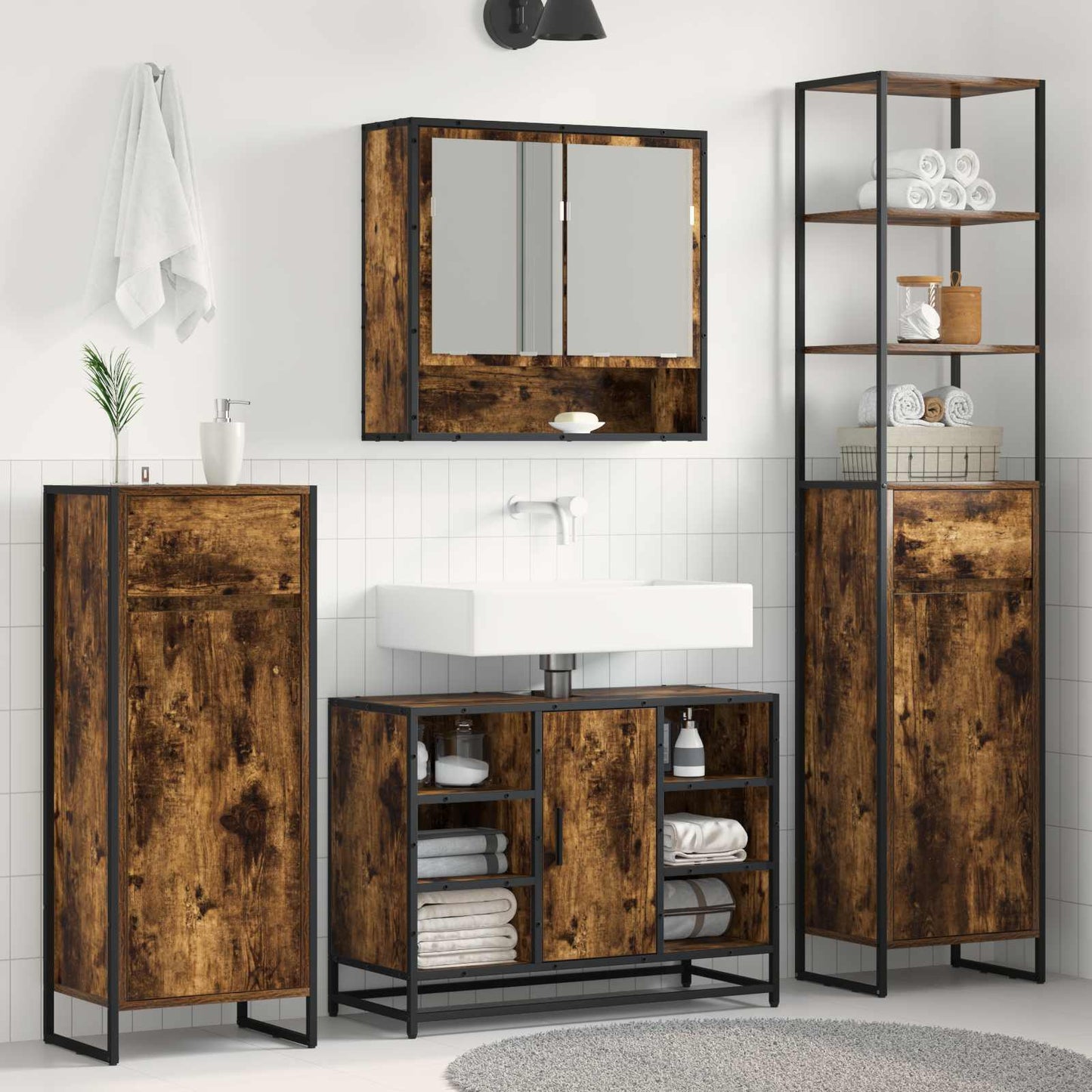 Badezimmerschrank Raucharbe 40 x 30 x 180 cm Holzwerkstoff