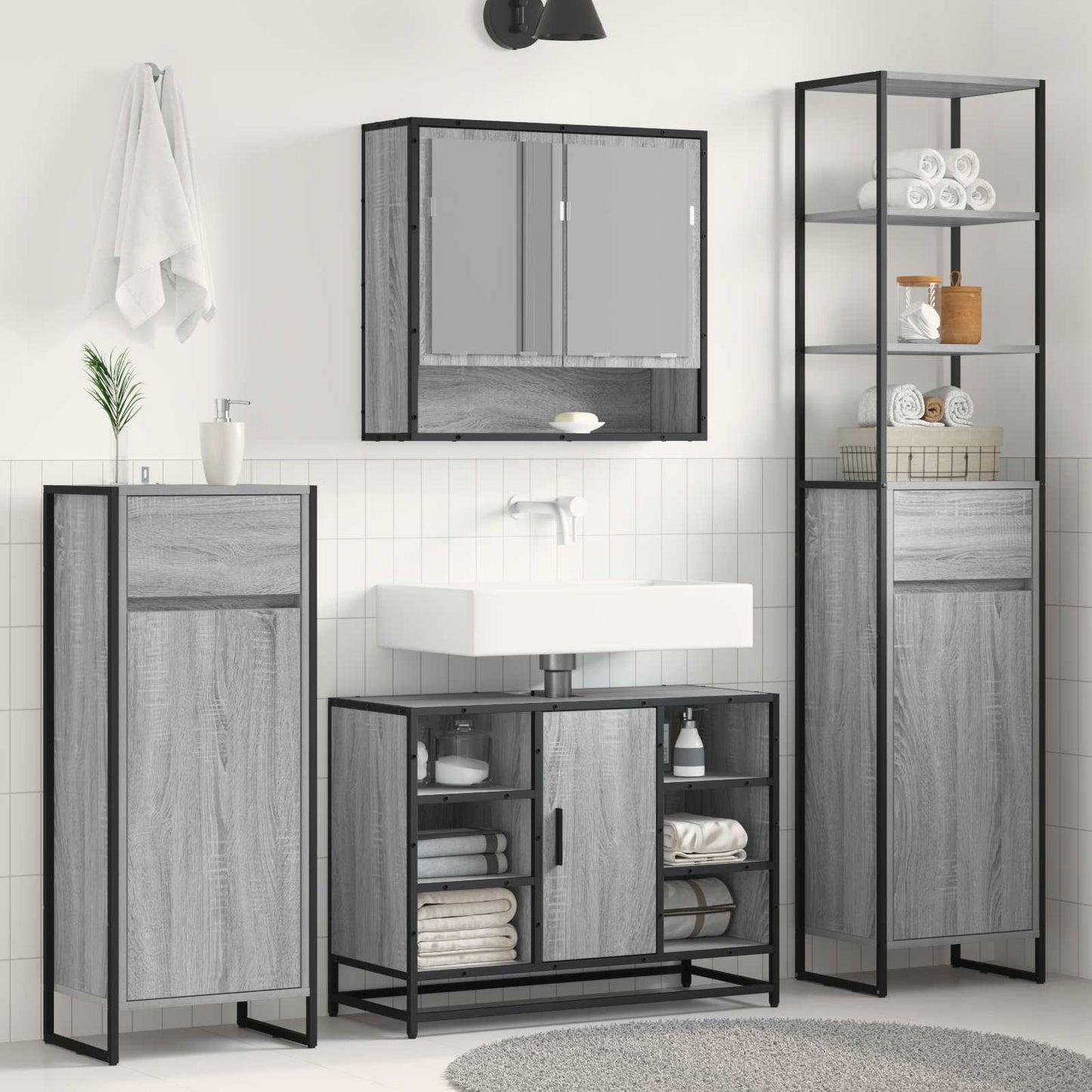 Badezimmerschrank Sonoma-Grau 40 x 30 x 180 cm Holzwerkstoff