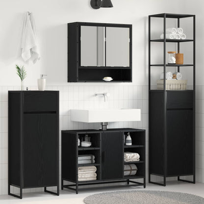 Badezimmerschrank Schwarz Eichen-Optik 40 x 30 x 100 cm