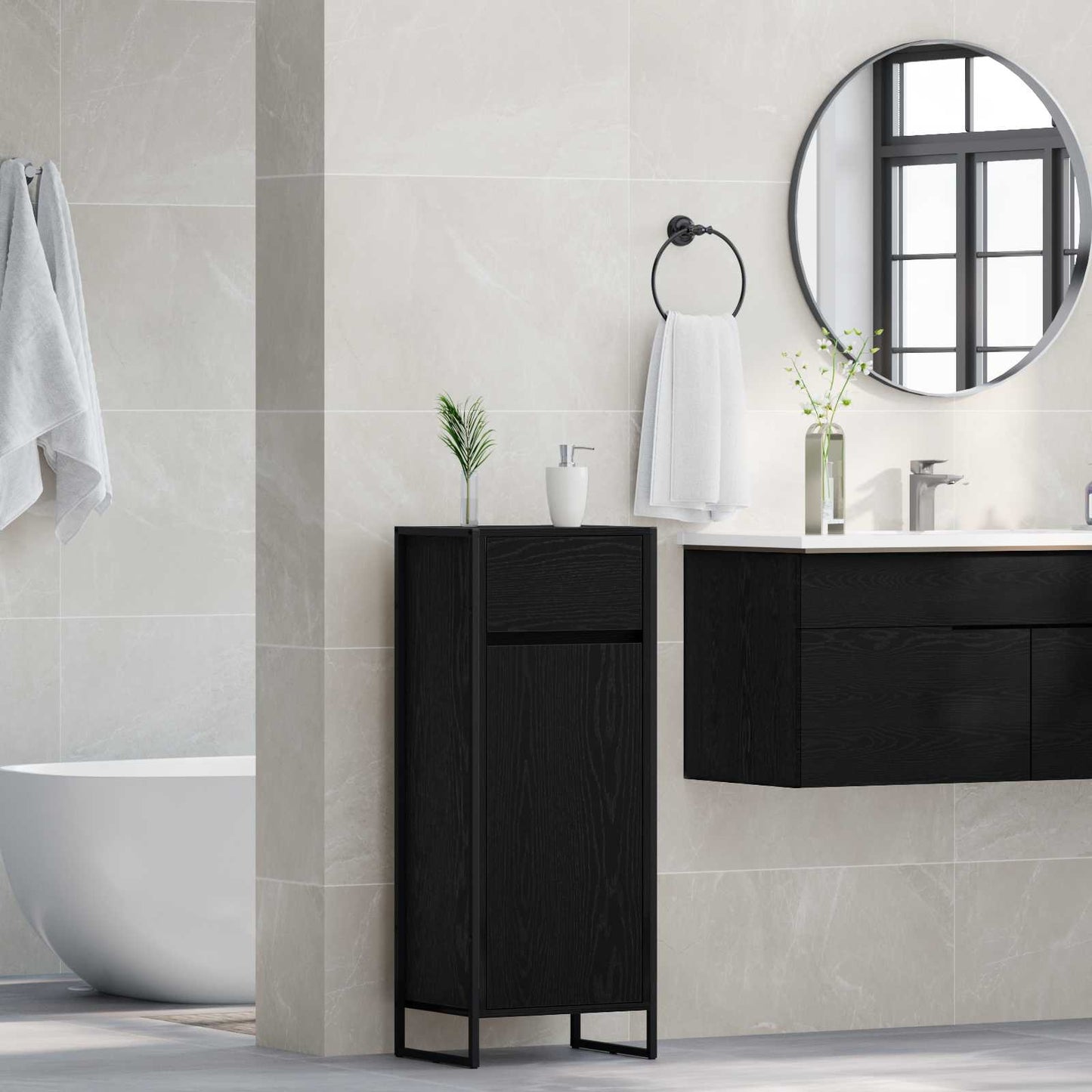 Badezimmerschrank Schwarz Eichen-Optik 40 x 30 x 100 cm