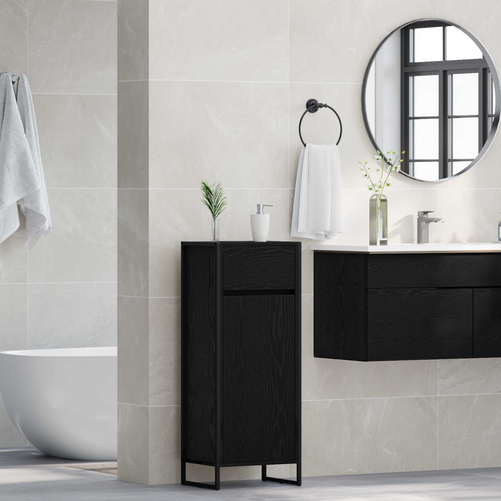 Badezimmerschrank Schwarz Eichen-Optik 40 x 30 x 100 cm